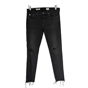 AG Adriano Goldschmied The Legging Ankle Washed Black Destroyed Jeans